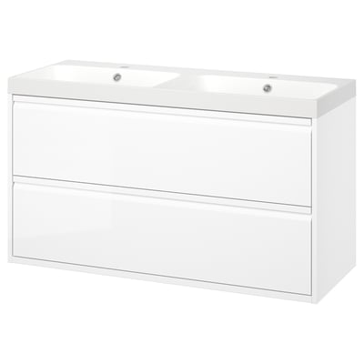 ÄNGSJÖN / BACKSJÖN Meuble lavabo avec tiroirs/vasque, brillant blanc, 120x48x69 cm