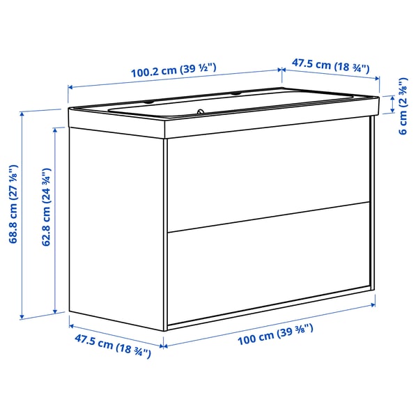 ÄNGSJÖN / BACKSJÖN Meuble lavabo avec tiroirs/vasque