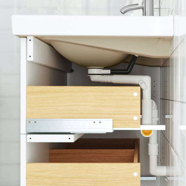 ÄNGSJÖN / BACKSJÖN Meuble lavabo/vasque, motif chêne, 120x49x69 cm