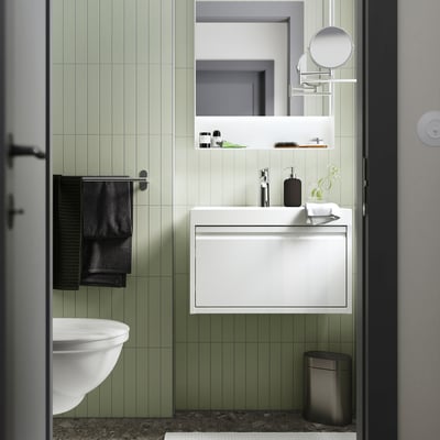 ÄNGSJÖN Meuble lavabo avec tiroir, brillant blanc, 60x48x33 cm