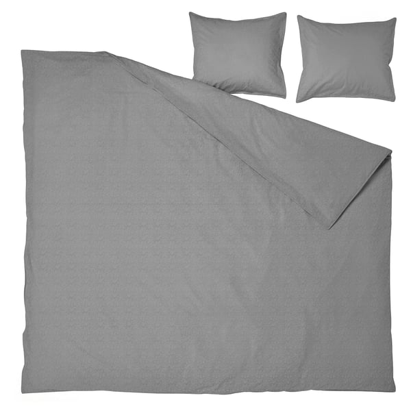 ÄNGSLILJA Housse de couette et 2 taies, gris, 240x220/50x60 cm