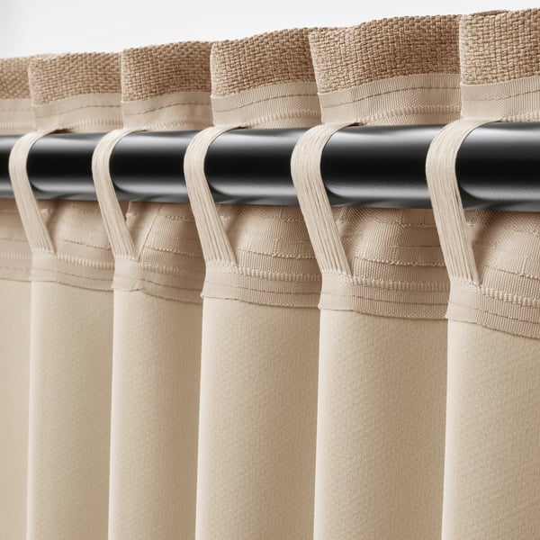 ANNAKAJSA Rideaux assombrissants, 2 pièces, beige/ruflette, 145x300 cm