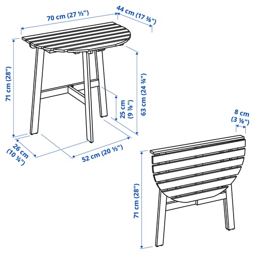 ASKHOLMEN Table murale, ext, pliant brun foncé, 70x44 cm