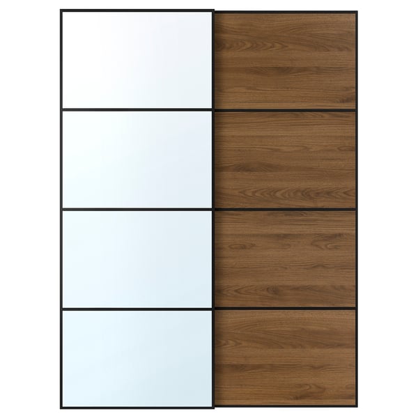 AULI / MEHAMN Jeu 2 ptes coul, noir miroir/double face noyer, 150x201 cm