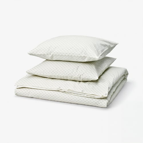 BANDKNIPPE Housse de couette et 2 taies, blanc/vert, 240x220/50x60 cm