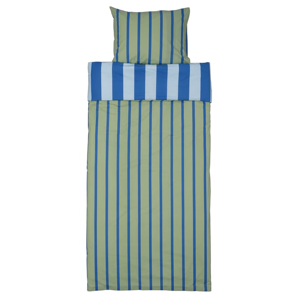 BARNDRÖM Housse de couette et 1 taie, bleu vert/motif rayé, 150x200/50x60 cm