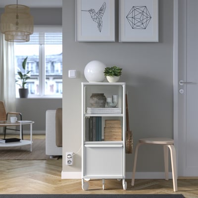 BEKANT Rangement mobile, grillage/blanc, 41x101 cm