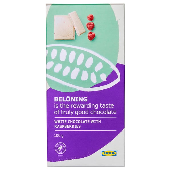 BELÖNING Tablette de chocolat blanc, avec framboise ., 100 g