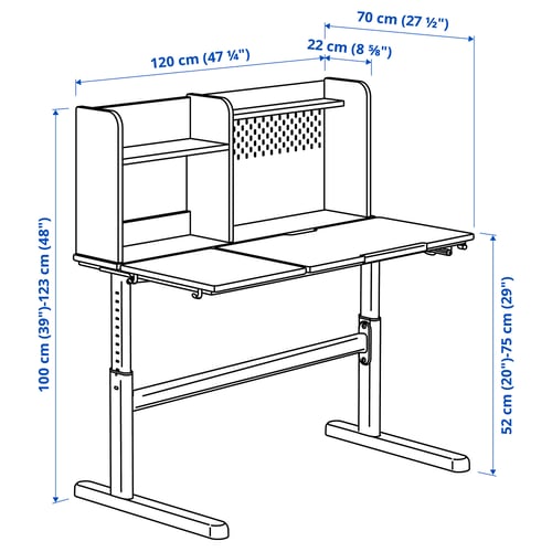 BERGLÄRKA Bureau, blanc/inclinable, 120x70 cm