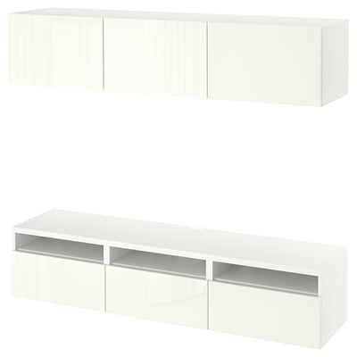 BESTÅ Banc TV, blanc/Selsviken brillant/blanc, 180x42x185 cm