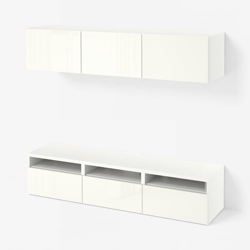 BESTÅ Banc TV, blanc/Selsviken brillant/blanc, 180x42x185 cm