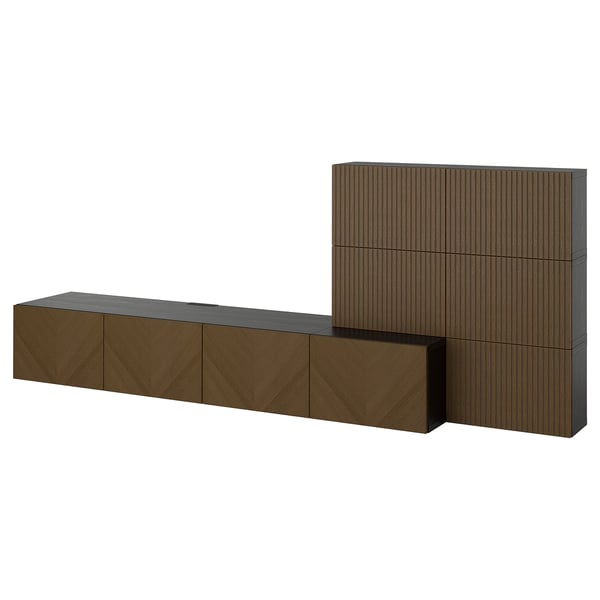 BESTÅ Combinaison de rangement murale, brun noir Björköviken/Hedeviken placage chêne teinté brun, 300x42x114 cm