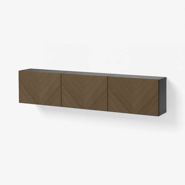 BESTÅ Combinaison rangement murale, brun noir Hedeviken/teinté brun plaqué chêne, 180x22x38 cm
