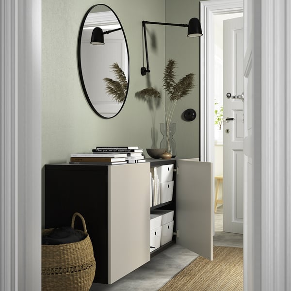 BESTÅ Combinaison rangement murale, brun noir/Lappviken beige-gris clair, 180x42x64 cm