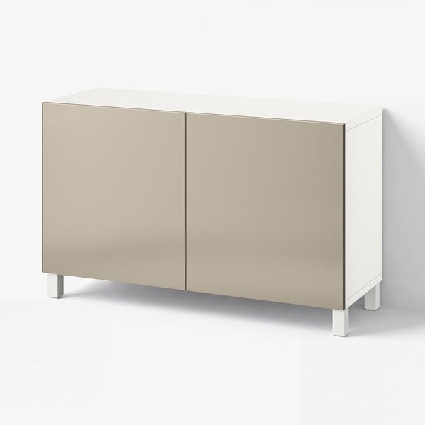 BESTÅ Combinaison rangement portes, blanc/Riksviken/Stubbarp effet bronze clair, 120x42x74 cm