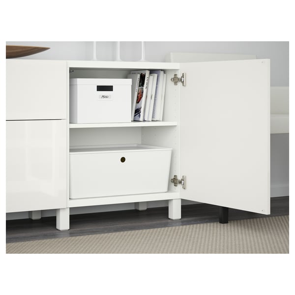 BESTÅ Combinaison rangement tiroirs, blanc/Selsviken/Stubbarp brillant/blanc, 180x42x74 cm