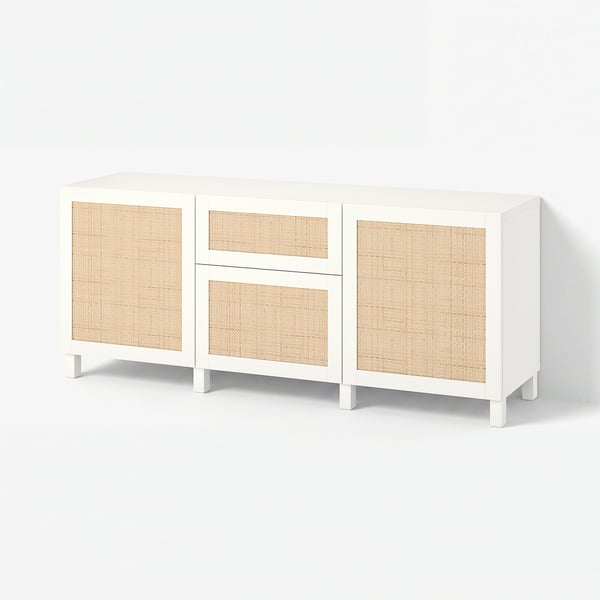 BESTÅ Combinaison rangement tiroirs, blanc Studsviken/Stubbarp/blanc peuplier, 180x42x74 cm