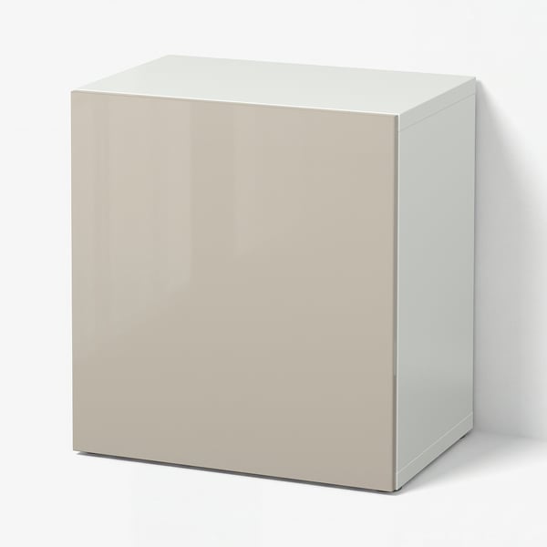 BESTÅ Étagère avec porte, blanc/Selsviken brillant/beige, 60x42x64 cm