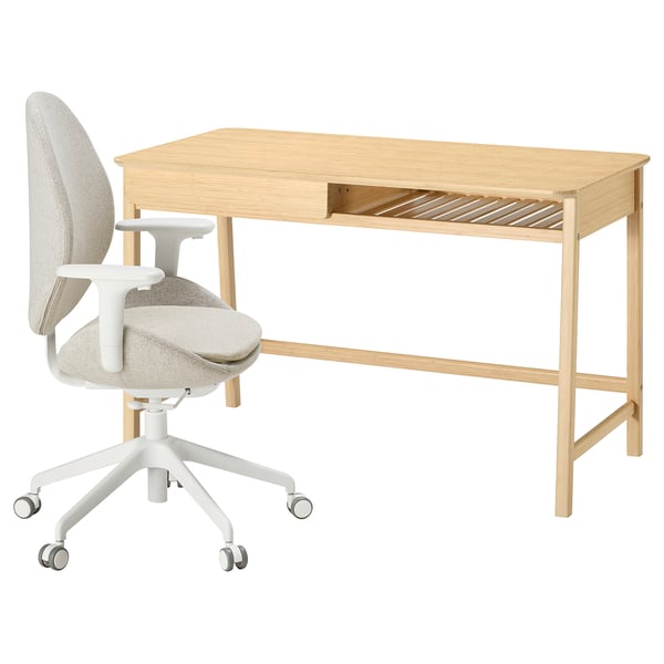 BETESHÄST / HATTEFJÄLL Bureau et chaise, bambou beige/blanc