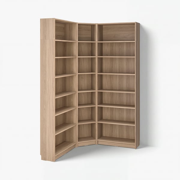 BILLY Combi bibliothèque angle+surmeubles, motif chêne, 136/136x28x237 cm