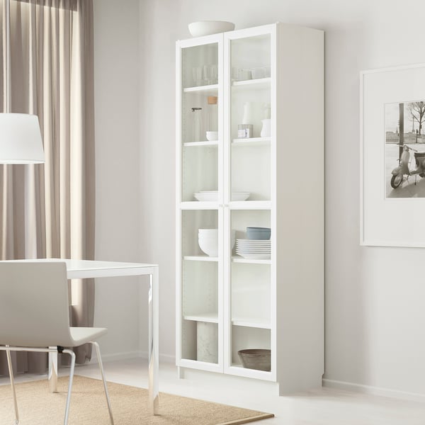 BILLY / OXBERG Bibliothèque vitrée, blanc/verre, 80x41x202 cm
