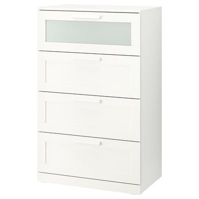 BRIMNES Commode 4 tiroirs, blanc/verre givré, 78x46x124 cm
