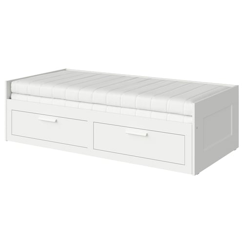 BRIMNES Lit banquette 2p (struct + matelas), blanc/Åfjäll ferme, 80x200 cm