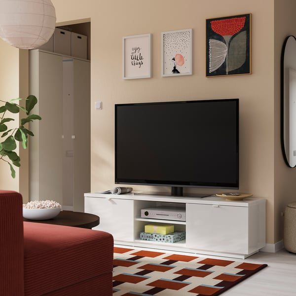BYÅS Banc TV, brillant blanc, 160x42x45 cm