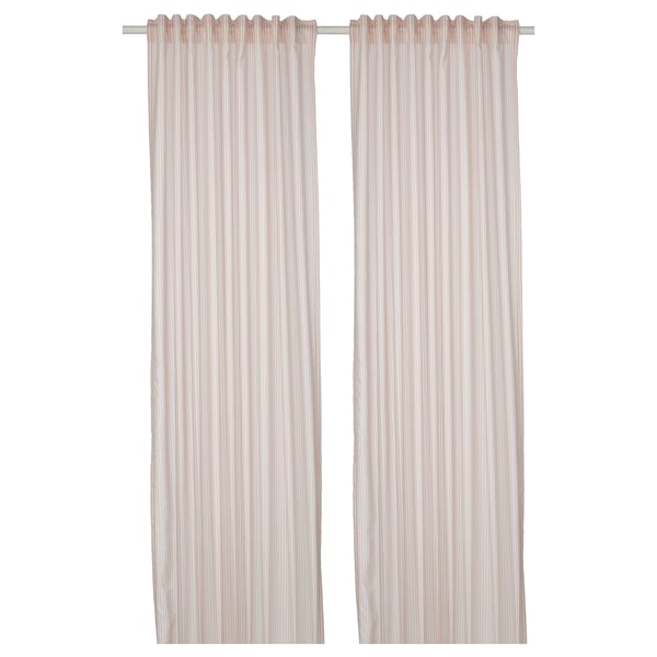 BYMOTT Rideaux, 2 pièces, blanc/beige rayé/ruflette, 120x300 cm