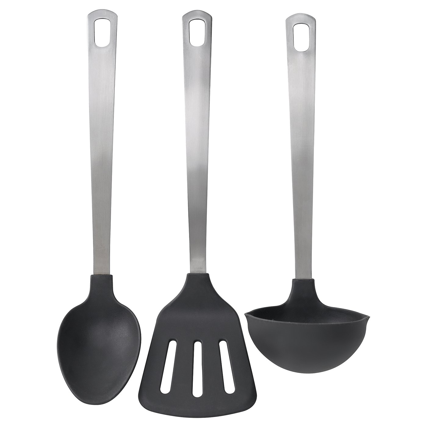 DALAFÅR Ustensiles, 3 pièces, acier inoxydable/noir-gris
