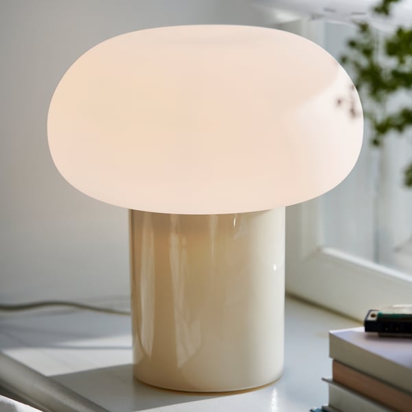 DEJSA Lampe de table, beige/opalin verre, 28 cm