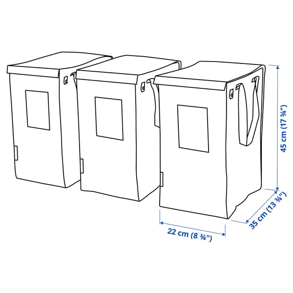 DIMPA Sac pour tri des déchets, blanc/gris foncé/gris clair, 22x35x45 cm/35 l