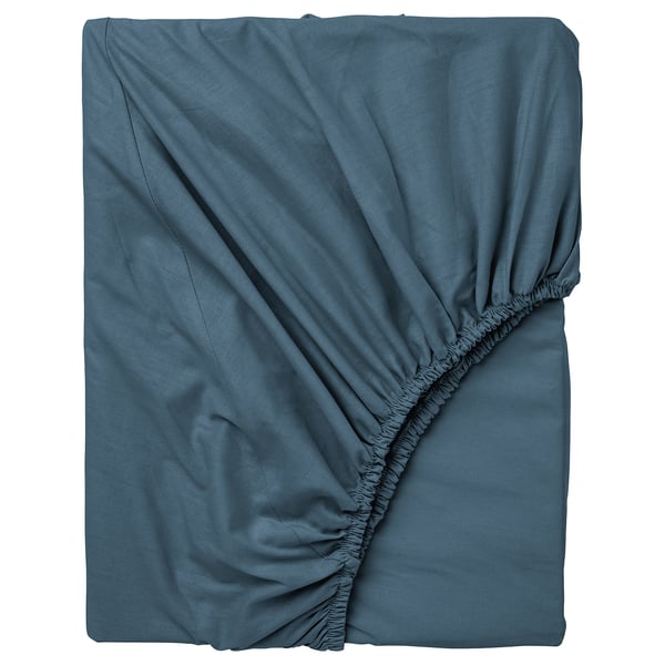 DVALA Drap housse, bleu, 140x200 cm