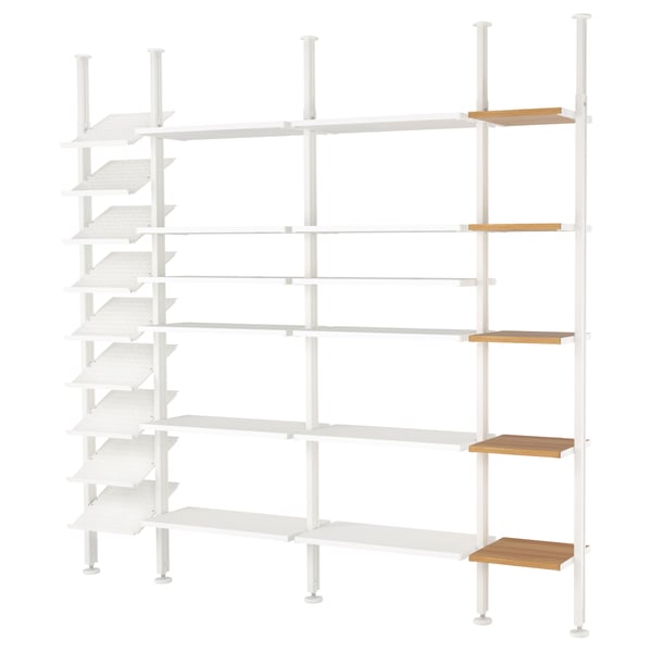 ELVARLI Combinaison de rangement ouverte, blanc/bambou, 262x36x222-350 cm