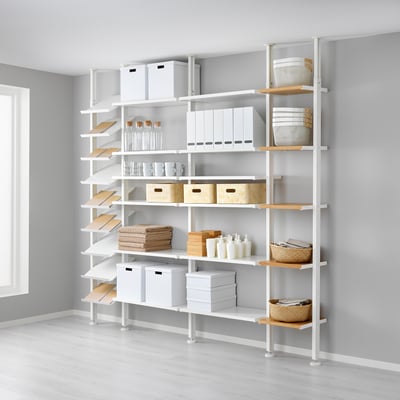 ELVARLI Combinaison de rangement ouverte, blanc/bambou, 262x36x222-350 cm