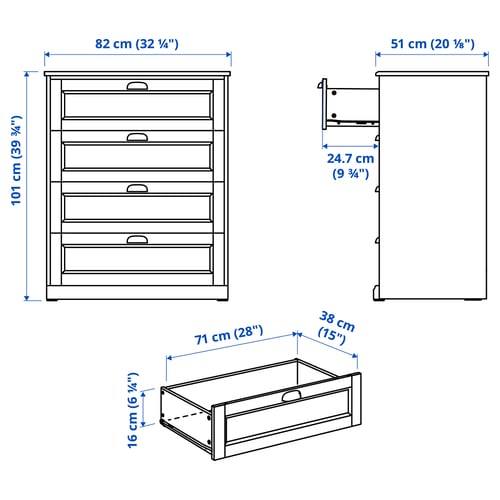 FÅGELFJÄLLET Commode 4 tiroirs, blanc cassé, 82x51x101 cm