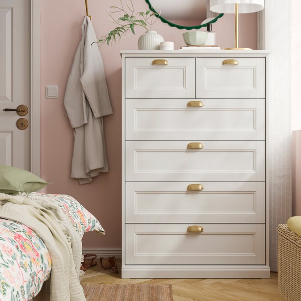 FÅGELFJÄLLET Commode 6 tiroirs, blanc cassé, 82x51x123 cm