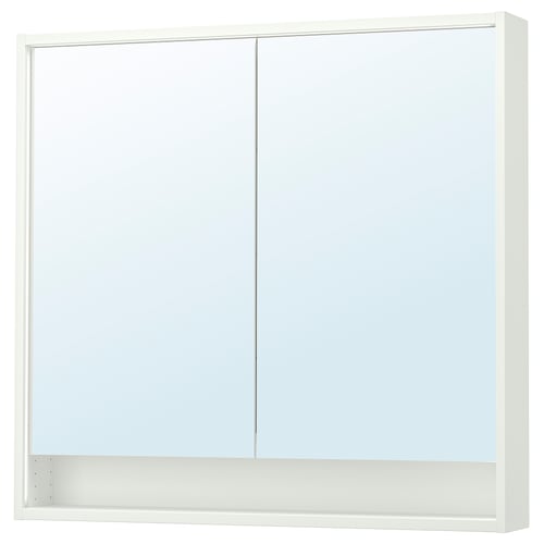 FAXÄLVEN Meuble à miroir éclairage intégré, blanc, 100x15x95 cm