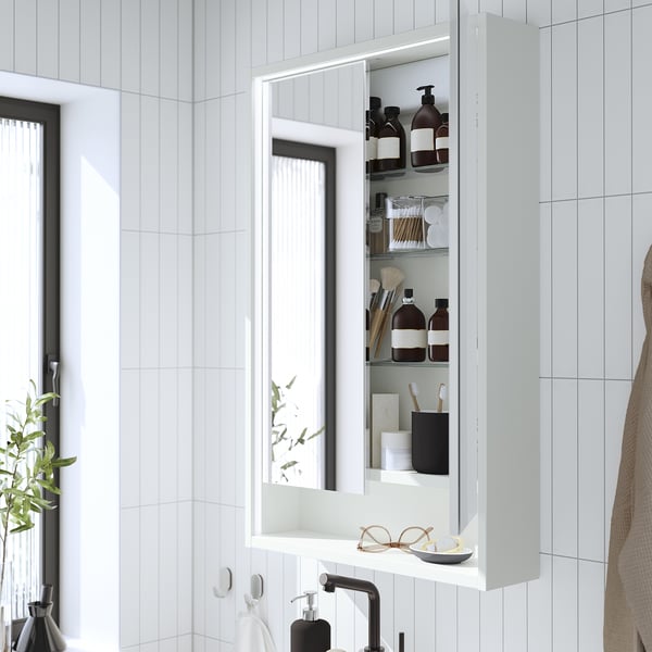 FAXÄLVEN Meuble à miroir éclairage intégré, blanc, 60x15x95 cm