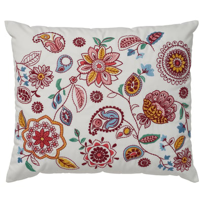 FJÄLLFRYLE Coussin, blanc multicolore/broderie, 50x58 cm