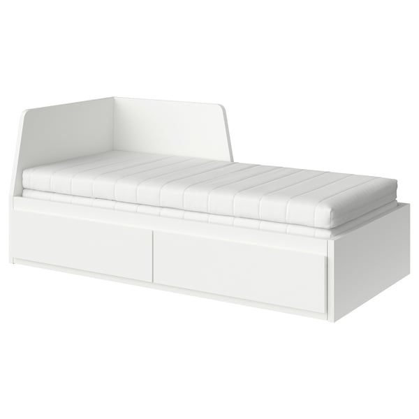 FLEKKE Lit banquette 2p (struct + matelas), blanc/Åfjäll ferme, 80x200 cm