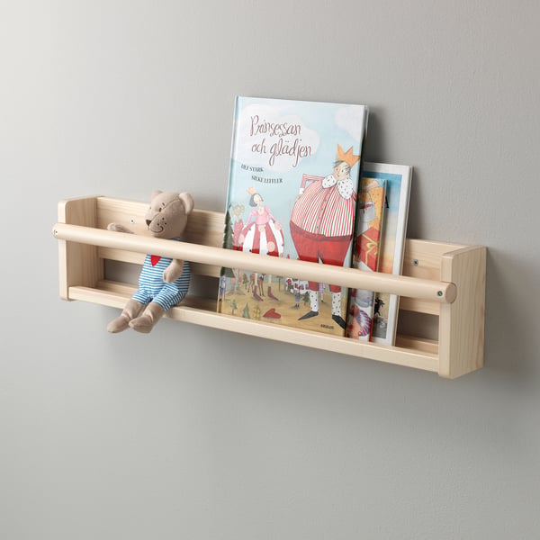 FLISAT Rangement mural, pin teinté blanc clair, 70x9x16 cm