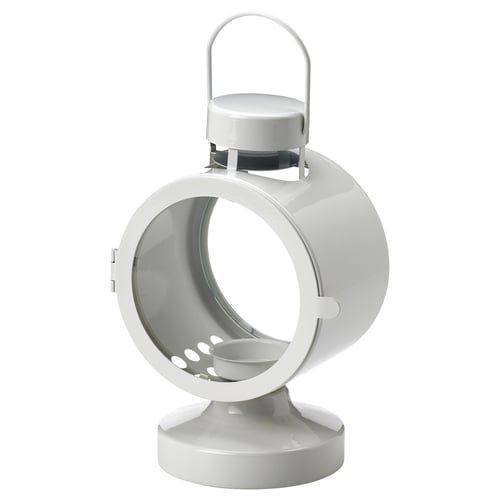 FLODSVALA Lanterne bougies ch-plat, int/ext, blanc cassé, 21 cm