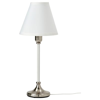 FLYGHÖJD Lampe de table, nickelé/blanc, 54 cm