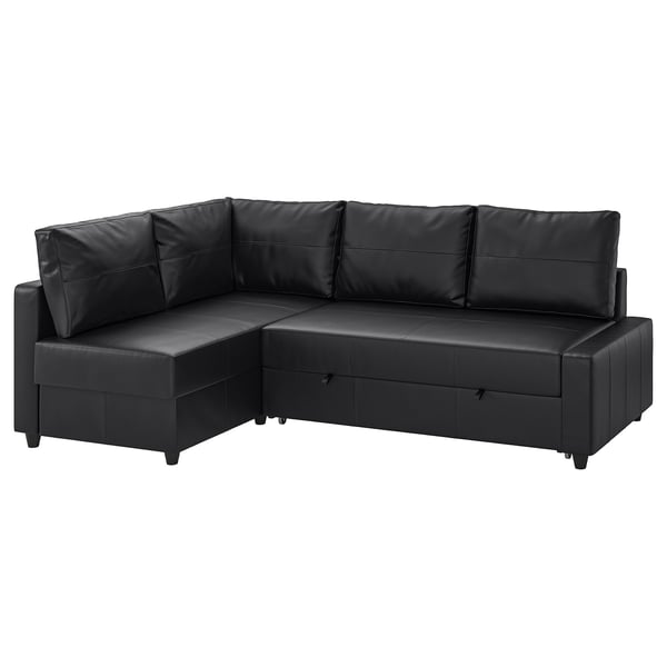 FRIHETEN Canapé convertible angle+rangement, avec coussins de dossier supp/Bomstad noir