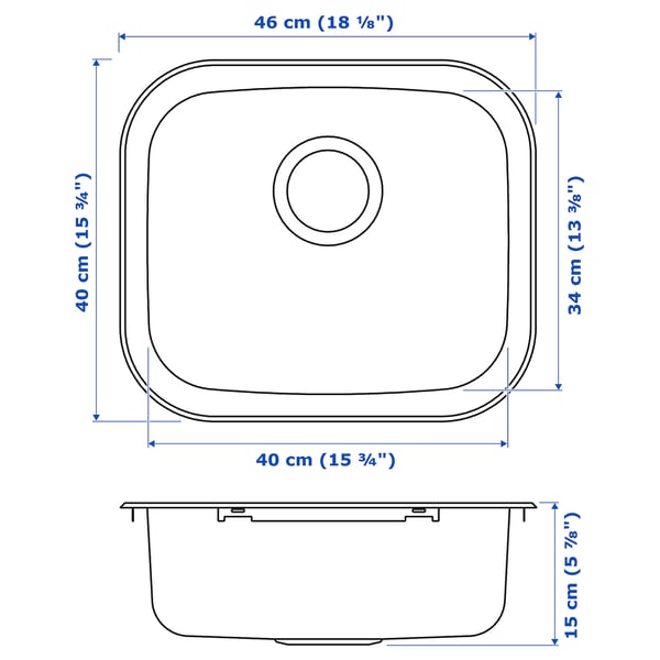 FYNDIG Évier intégré, 1 bac, acier inoxydable, 46x40 cm
