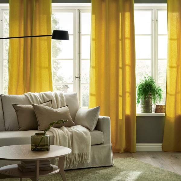 GINSTMOTT Rideaux, 2 pièces, jaune/ruflette, 145x300 cm