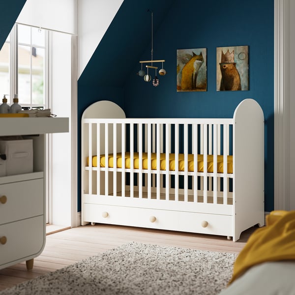 GONATT Lit bébé avec tiroir, blanc, 70x140 cm