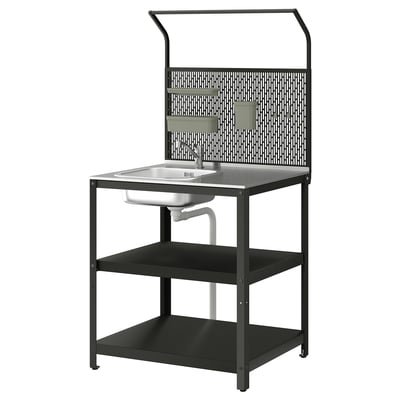 GRILLSKÄR Élément évier avec panneau arrière, acier inoxydable/extérieur, 86x61x176 cm