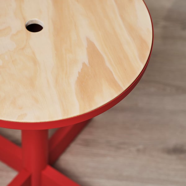 GRIMSARBO Table d'appoint, contreplaqué de pin/rouge vif